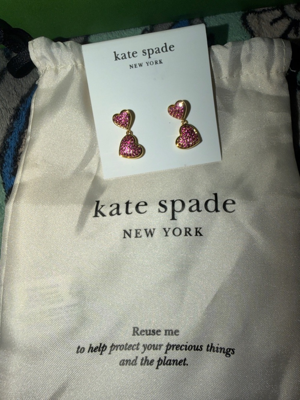 kate spade Gold-tone red double heart earrings *nwt - Picture 2 of 4